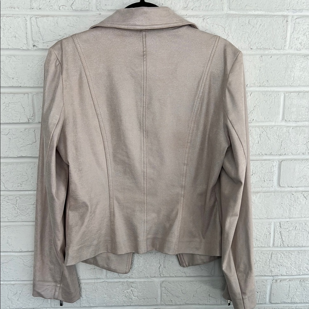 LG Light Pink Moto Jacket Asymmetrical Zipper Notched Lapels - Picture 2 of 5